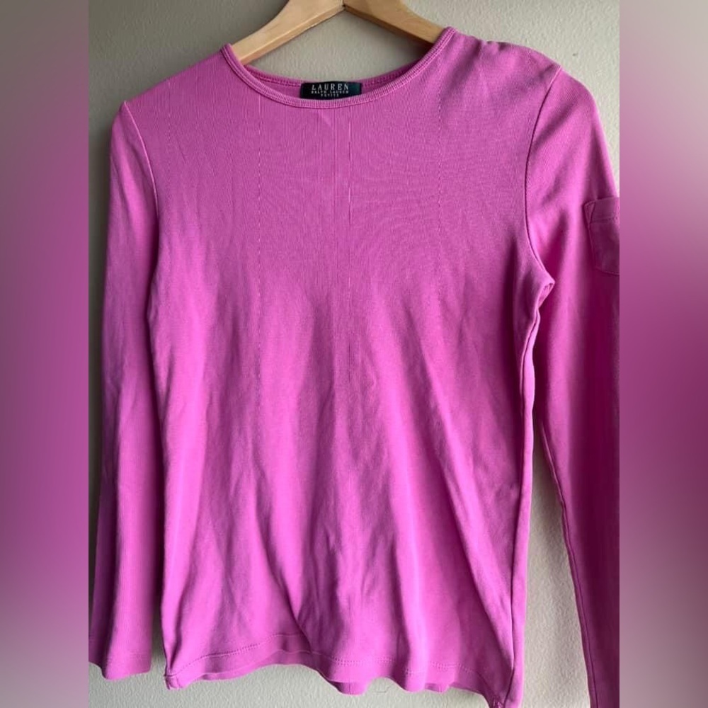 Lauren Ralph Lauren Women’s Pullover Long Sleeve Pink Cotton Top Size PS - Picture 3 of 8